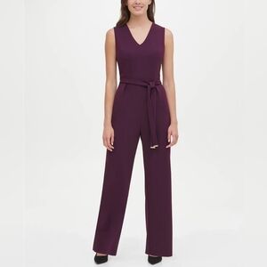 Tommy Hilfiger Women's Belted V-Neck Jumpsuit Black Size 4